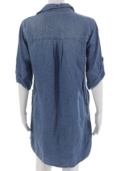 Cloth & Stone Women Shirt Dress Blue Animal Print Tencel 3/4 Sleeve Size M