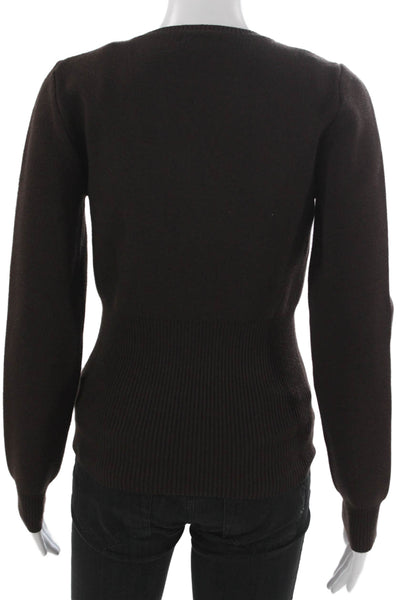 NIA Womens Cardigan Brown Polyester Long Sleeve Round Neck Size S