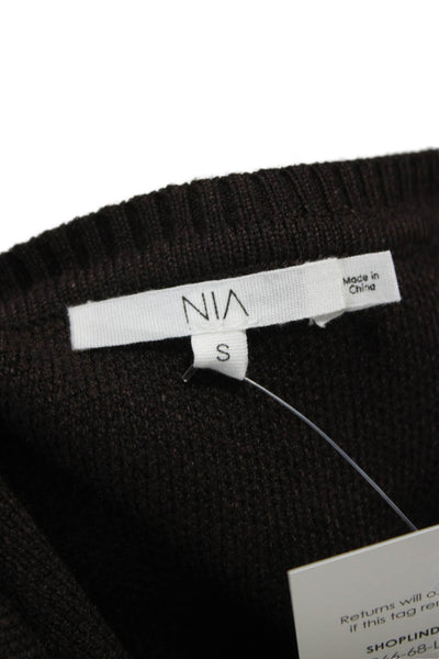 NIA Womens Cardigan Brown Polyester Long Sleeve Round Neck Size S