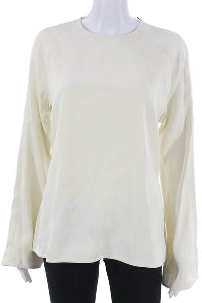 LouLou De Saison Womens Round Neck Viscose Longsleeve Blouse Ivory Zip Size 36