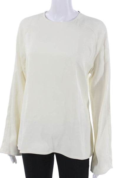 LouLou De Saison Womens Round Neck Viscose Longsleeve Blouse Ivory Zip Size 36