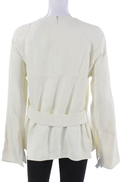 LouLou De Saison Womens Round Neck Viscose Longsleeve Blouse Ivory Zip Size 36