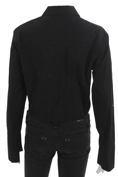 DL1961 Womens Cropped Collared Button-Up Top Black Cotton Long Sleeve Size S