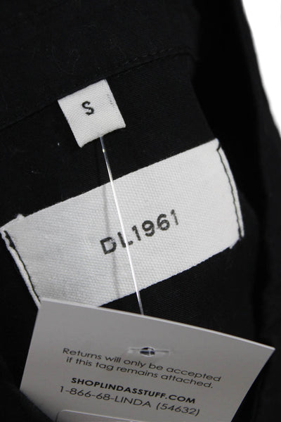 DL1961 Womens Cropped Collared Button-Up Top Black Cotton Long Sleeve Size S