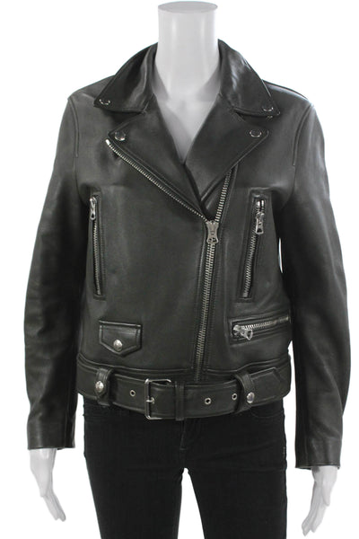 ACNE Studios Women Biker Lamb Leather Jacket Black Zip Long Sleeve Size 40