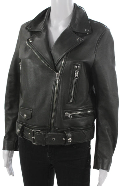 ACNE Studios Women Biker Lamb Leather Jacket Black Zip Long Sleeve Size 40