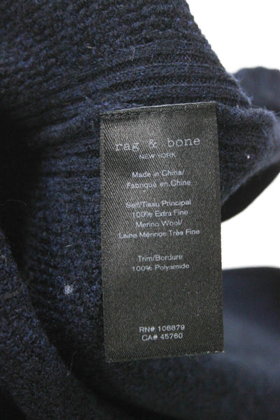 Rag & Bone Women Pullover Sweater Merino Wool Blue Crew Neck Long Sleeve Size L