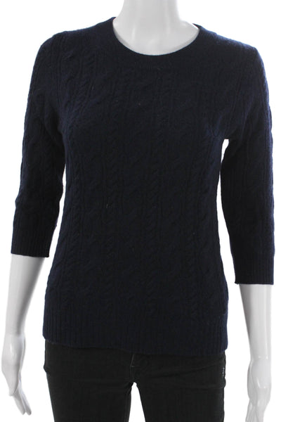 J Crew Womens Cashmere Pullover Sweater Blue Crew Neck 3/4 Sleeve Size S