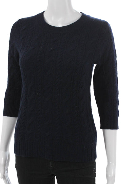 J Crew Womens Cashmere Pullover Sweater Blue Crew Neck 3/4 Sleeve Size S