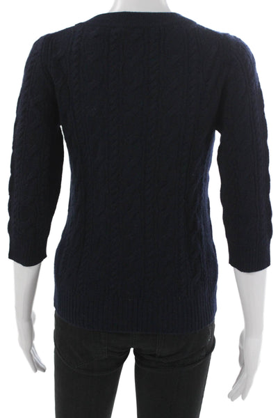 J Crew Womens Cashmere Pullover Sweater Blue Crew Neck 3/4 Sleeve Size S