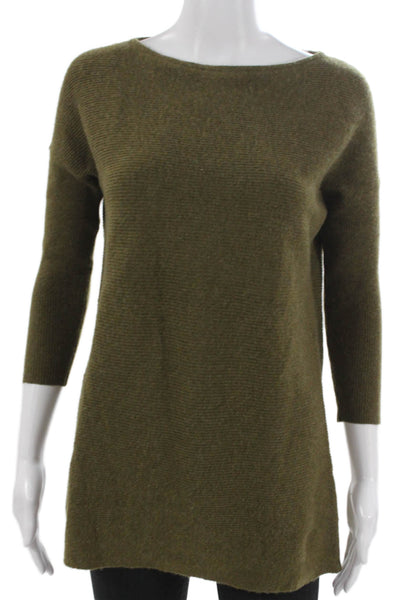 J Crew Women Cashmere Boat Neck Tunic Sweater Green 3/4 Sleeve Size 2XS