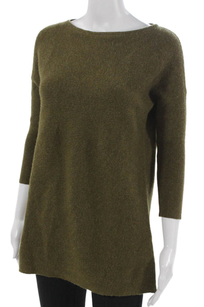 J Crew Women Cashmere Boat Neck Tunic Sweater Green 3/4 Sleeve Size 2XS