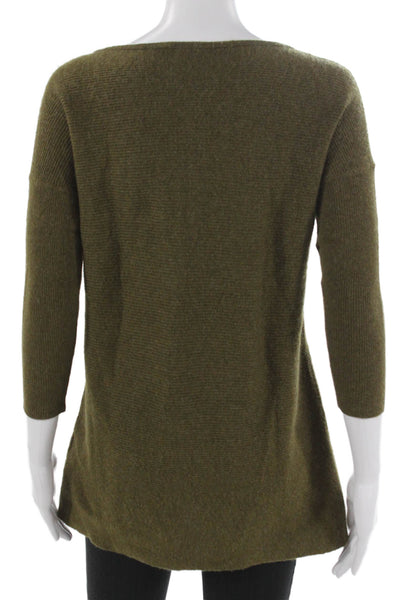 J Crew Women Cashmere Boat Neck Tunic Sweater Green 3/4 Sleeve Size 2XS