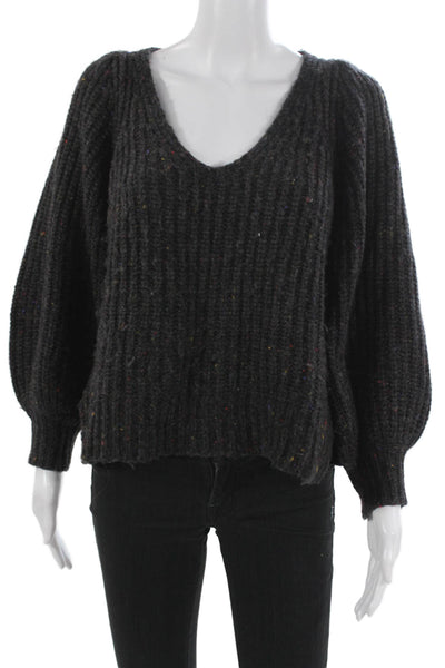 Madewell Women Gray V Neck Wool Pullover Sweater Long Sleeve Solid Size XS