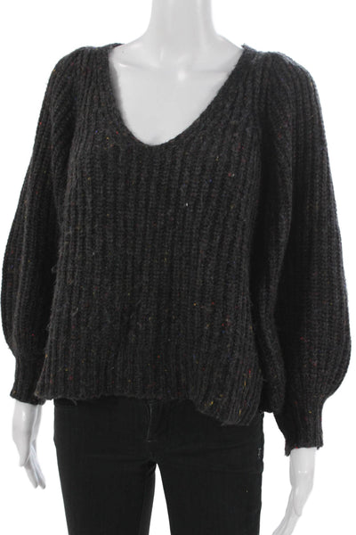 Madewell Women Gray V Neck Wool Pullover Sweater Long Sleeve Solid Size XS