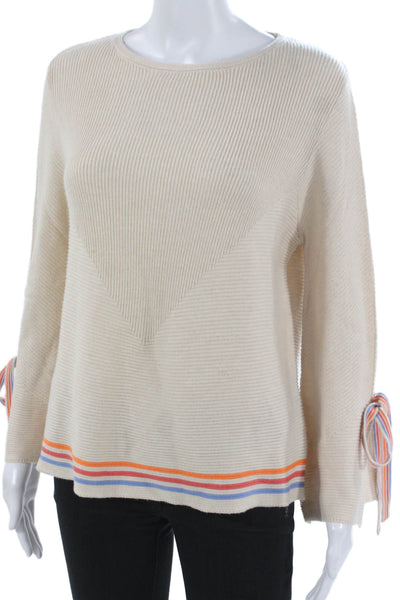 THML Women Beige Striped Pullover Sweater Long Sleeve Round Neck Size XS
