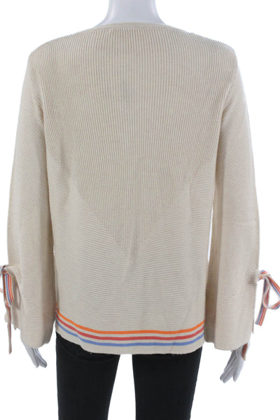 THML Women Beige Striped Pullover Sweater Long Sleeve Round Neck Size XS