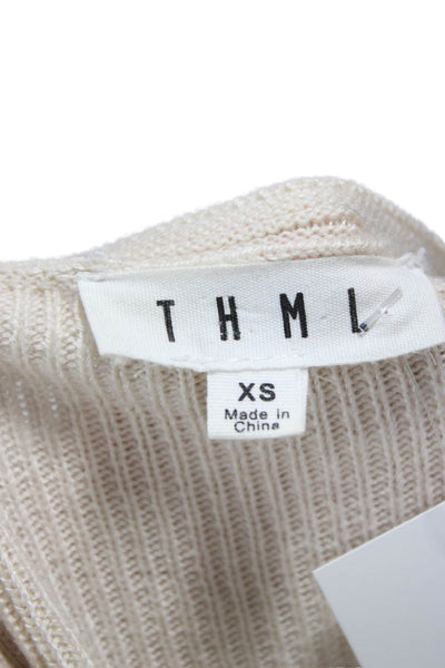 THML Women Beige Striped Pullover Sweater Long Sleeve Round Neck Size XS