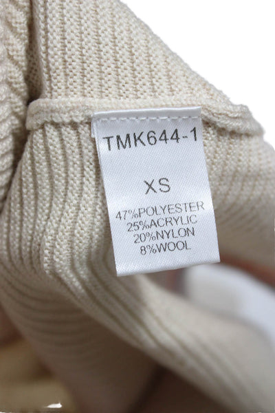 THML Women Beige Striped Pullover Sweater Long Sleeve Round Neck Size XS