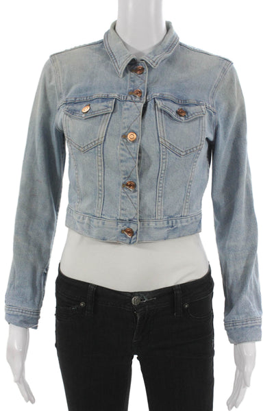 J Crew Women Basic Jacket Blue Button Long Sleeve Solid Cotton Size XS