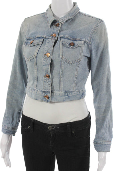 J Crew Women Basic Jacket Blue Button Long Sleeve Solid Cotton Size XS