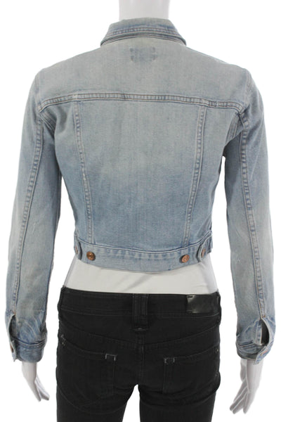 J Crew Women Basic Jacket Blue Button Long Sleeve Solid Cotton Size XS
