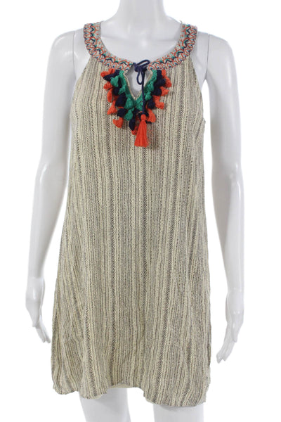 THML Women Beige Striped Halter Shift Dress Sleeveless Tie Rayon Size XS