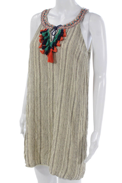THML Women Beige Striped Halter Shift Dress Sleeveless Tie Rayon Size XS