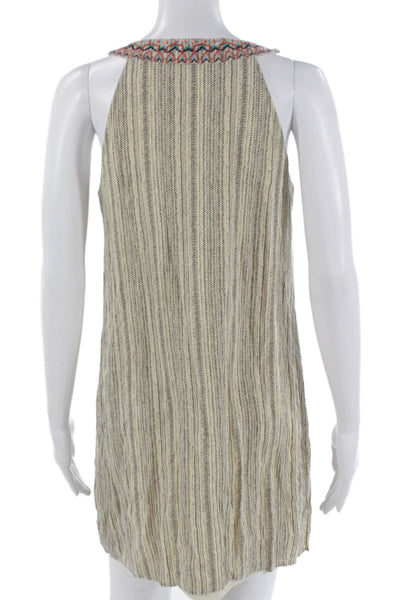THML Women Beige Striped Halter Shift Dress Sleeveless Tie Rayon Size XS