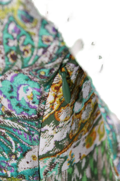 Fluet Womens Shift Dress Green Silk V-Neck Long Sleeve Short Paisley Zip Size 4