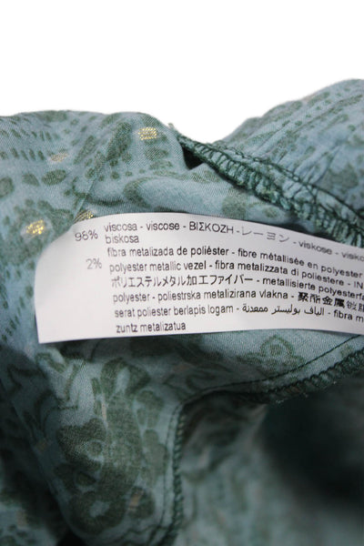 Zara Women Trapeze Swing Dress Green V Neck Paisley 3/4 Sleeve Short Size XS