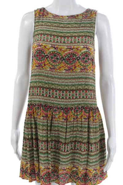 Hemant & Nandita Women Shift Dress Silk Sleeveless Multicolor Size 2