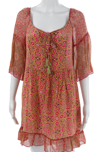 Gypsy Women Sundress Multicolor Silk V-Neck Half Sleeve Geometric Size XS