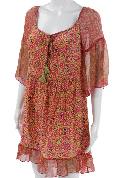 Gypsy Women Sundress Multicolor Silk V-Neck Half Sleeve Geometric Size XS