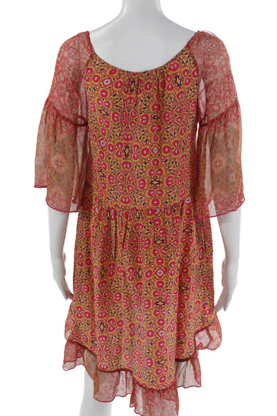 Gypsy Women Sundress Multicolor Silk V-Neck Half Sleeve Geometric Size XS