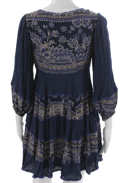 Free People Womens Trapeze Swing Floral V-Neck 3/4 Sleeve Dress Size XS
