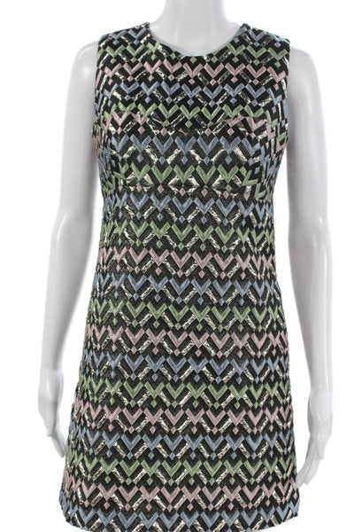 Milly Women Shift Dress Multicolor Geometric Round Neck Sleeveless Size S