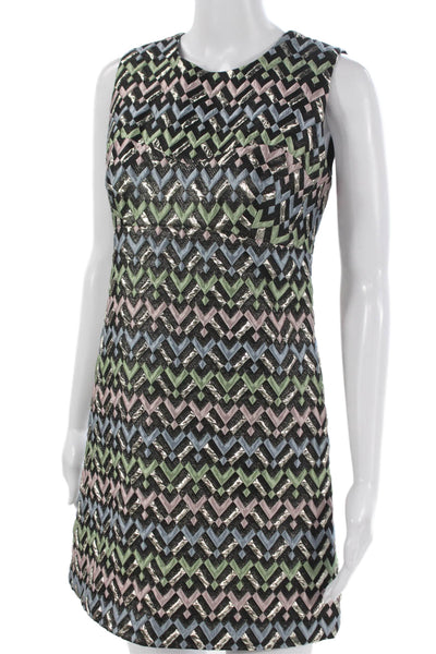 Milly Women Shift Dress Multicolor Geometric Round Neck Sleeveless Size S