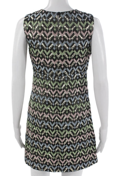 Milly Women Shift Dress Multicolor Geometric Round Neck Sleeveless Size S
