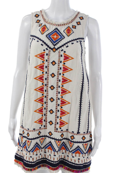 Anthropologie Womens Shift Dress White Geometric Rayon Boho Sleeveless Size 0