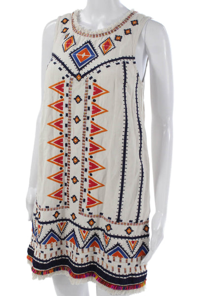 Anthropologie Womens Shift Dress White Geometric Rayon Boho Sleeveless Size 0