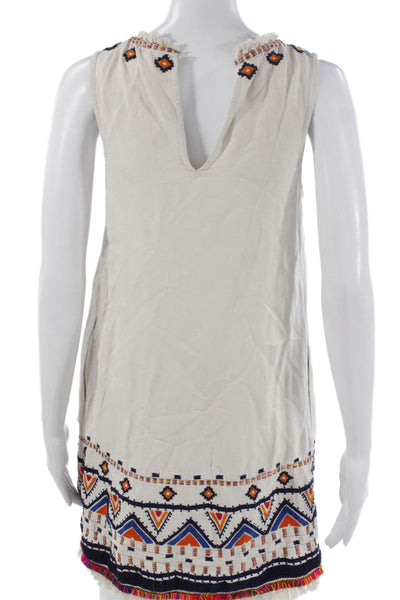 Anthropologie Womens Shift Dress White Geometric Rayon Boho Sleeveless Size 0