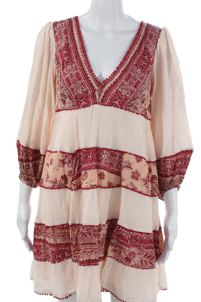 Free People Womens Shift Dress V-Neck Paisley Multicolor 3/4 Sleeve Size XS