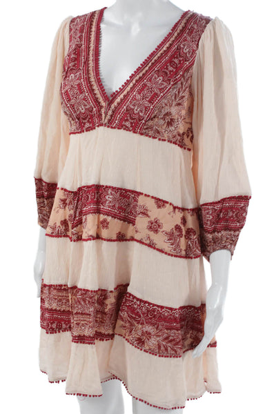 Free People Womens Shift Dress V-Neck Paisley Multicolor 3/4 Sleeve Size XS
