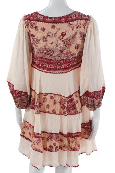 Free People Womens Shift Dress V-Neck Paisley Multicolor 3/4 Sleeve Size XS