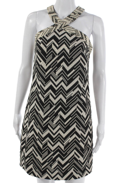 Trina Turk Women Shift Halter Chevron Black Dress Sleeveless Zip Size 2