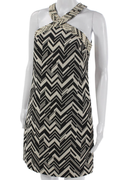 Trina Turk Women Shift Halter Chevron Black Dress Sleeveless Zip Size 2