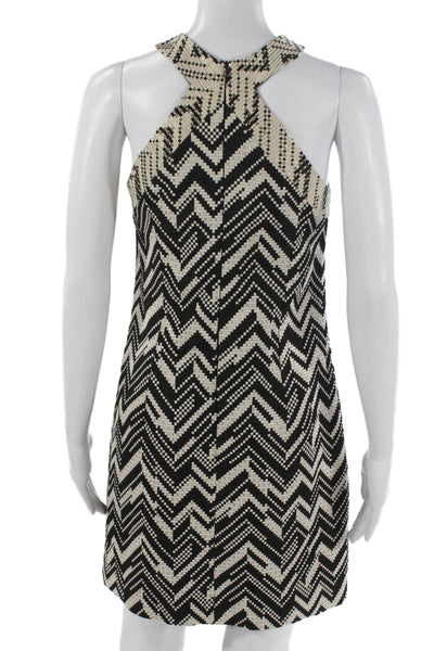 Trina Turk Women Shift Halter Chevron Black Dress Sleeveless Zip Size 2
