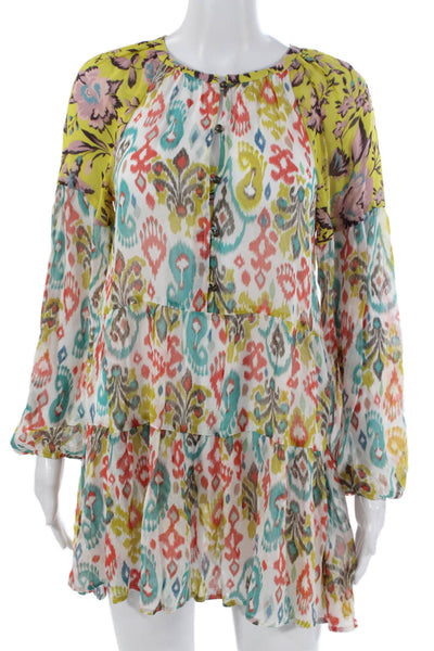 Anthropologie Womens Trapeze Swing Floral Viscose Short Button Dress Size XS