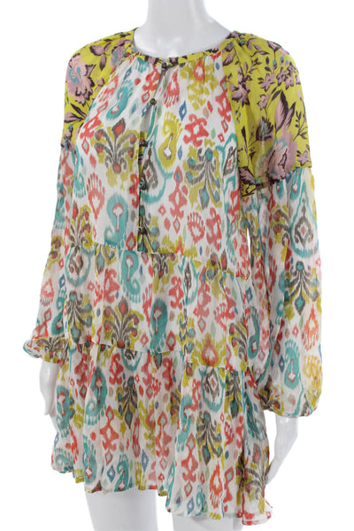 Anthropologie Womens Trapeze Swing Floral Viscose Short Button Dress Size XS